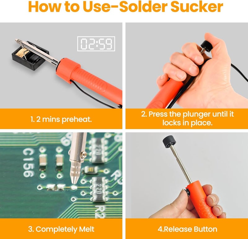 KeenWise 30W Dual-Use Electric Desoldering Gun, Solder Sucker & Iron with Multiple Nozzles, High-Temp Heatproof Handle, Portable Desoldering Tool for Precision Solder Removal (EDS-91) - Image 3